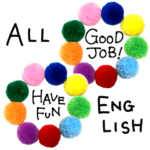 カラフル毛糸のポンポン英語シンプル