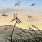 デジタルペンで描く日本の四季の風景の墨絵