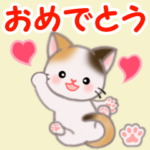 ちび三毛猫　おめでとうスタンプ