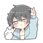 くせっ毛男の子とねこ