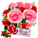 バラの花束にグリーティングカードを添えて