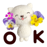 あみぐるみ　白ネコ（花）