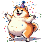 お祝いをする太っちょ柴犬